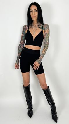 We love a solid biker short action. Super stretchy and comfy and holds errrrthang in. These babies are ribbed (for her pleasure). IYKYK. Just a little added touch to take a basic biker short to the next level. Perfect to pair with your favorite oversized graphic tee or under a mini dress so your kitty isn't saying hi to everyone. Fit: True to size Model is: Height: 5'6" Waist: 25” Hips: 31.5" Chest: 32C Wearing size S/M Material: 92% Nylon 8% Spandex Paired with: Valencia V Brami Apparel size ch Saying Hi, Oversized Graphic Tee, Biker Short, Jewelry Words, Jumpsuit Jacket, Sweater Pants, Biker Shorts, Dress Romper, Valencia