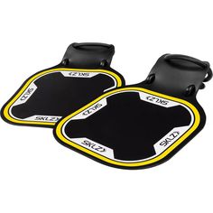 two black and yellow bicycle seat covers