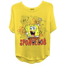 Spongebob Squarepants: Rep Spongebob, Gary, Patrick And The Rest Of The Gang From Bikini Bottom. Who Lives In A Pineapple Under The Sea? 100% Cotton Spongebob Squarepants: Rep Spongebob, Gary, Patrick And The Rest Of The Gang From Bikini Bottom. Who Lives In A Pineapple Under The Sea? Officially Licensed Apparel And High-Quality Prints On This Spongebob Squarepants Apparel Make It The Perfect Gift For Women Everywhere. Whether It Be For Halloween, Christmas Or A Birthday. Fashion Top: Short Slee Trendy Yellow Top For Loungewear, Trendy Yellow Tops For Loungewear, Relaxed Fit Tops With Character Print For Loungewear, Fun Relaxed Fit Tops With Character Print, Fun Yellow Tops With Funny Print, Trendy Yellow Tops With Character Print, Fun Yellow Tops With Character Print, Trendy Yellow Tops With Cartoon Print, Spongebob Birthday Shirts