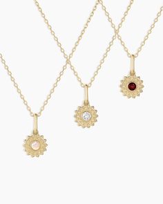 Whether you choose your birthstone, a loved ones, or your favorite color, the Sun Birthstone Charm Necklace is a meaningful addition to your daily layer. Crafted with genuine gemstones and 14k solid gold, this necklace is timeless and easy to wear. A great gift for yourself or someone special. Sun Birthstone Charm Necklace in 14k Solid Gold, Women's by gorjana 14k Gold Birthstone Necklace With Round Stone, Gold Dainty Birthstone Necklace With Gemstone Accents, Dainty Gold Plated Birthstone Gemstone Necklace, Dainty Gold Birthstone Necklace With Gemstone Accents, Dainty Gold Plated Birthstone Necklace, Dainty Gold-plated Round Birthstone Necklace, Dainty 14k Gold Gemstone Charm Necklace, Yellow Gold Sterling Silver Birthstone Necklace With Round Stone, Delicate 14k Gold Gemstone Charm Necklaces