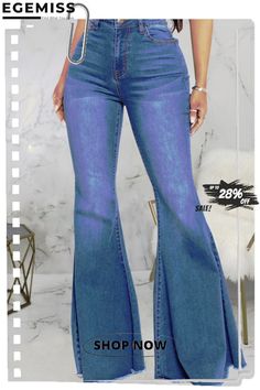 Dark Blue Fashion Casual Solid Patchwork High Waist Boot Cut Denim Jeans Wide Leg Blue Flare Jeans For Fall, Blue Mid-rise Flare Jeans For Summer, Blue High Waist Casual Flare Jeans, Casual Blue High Waist Flare Jeans, Flare Washed Blue Jeans For Spring, Washed Blue Flare Jeans For Spring, Blue Flare Jeans For Fall, Spring Washed Blue Flare Jeans, Trendy Mid-rise Blue Flare Jeans