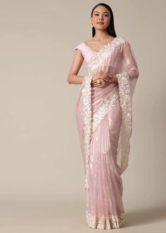 Pink Saree, White Trim, Light Pink, Saree, Trim, Pink, White, Quick Saves