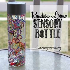 rainbow loom sensory bottle sitting on top of a table