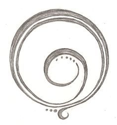 a pencil drawing of a circular object with two circles in the middle and one circle at the end