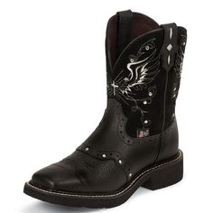 Be Bold In The Mandra 8" Tall Justin Gypsy Women's Cowgirl Boot. The Leather Exterior Is Tastefully Accented By A Vivid Delicate Stitch Pattern, Outer Seam, And Interior. This Cowgirl Boot Is Made For Comfort As Much As It's Made For Style With A Wide Square Toe, Rubber Outsole, And J-Flex Comfort System Insoles With A Removable Orthotic Insert For An Easy Fit And Lasting Support. Details Material: Cowhide Toe Shape: Square Heel: Walking/Block Outsole: Rubber Size 9 M Brand New In Box! Price Is Black Western Boots, Womens Cowgirl Boots, Black Cowgirl, Suede Top, Black Cowboy, Boots Square Toe, Suede Tops, Harness Boots, Western Boots Women