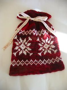 Ravelry: Fair Isle Snowflake Gift Bag pattern by Paige Waffle Gift Bag Pattern, Fair Isle Hat, Yarn Stash, Fair Isle Pattern, Knit In The Round, Fair Isle Knitting, Knit Stitch, Christmas Knitting