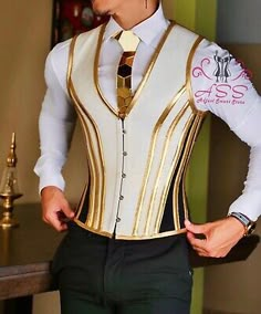 Great Shopping MEN Vintage Tighten Abdomen Corset Shaping Vest with gold strip, Womens Clothing Men Corset, Snowflakes Falling, Masculine Fashion, Dress Suits For Men, Designer Suits For Men, Mens Casual Dress Outfits, Fashion Suits For Men, Winter Weddings, Mens Casual Dress