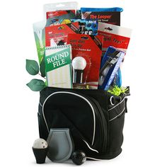 a black bag filled with lots of different items