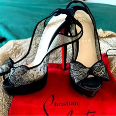 Brand New, Never Worn* The Infamous Classic Christian Louboutin Red Bottom With A Twist! All Black Lace With Hand Crafted Elegant Bow! Suede, Lace And Leather Made In Italy Approx. 4+Inch Heel With Platform Comes With Original Dust Bag & Box Size 38 Retail -$1500 Always Accepting Offers :) Red Louboutin, Red Bottom, Lace Bows, Red Bottoms, Suede Lace, 4 Inch Heels, Infamous, Christian Louboutin Shoes, Shoe Brands