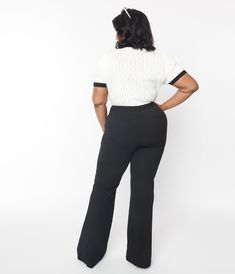 This darling pair of 1970s style pants are set in a black stretch woven boasting a pintuck detail. Complete with a front zipper.Belt Sold Separately.Available in sizes L-3X while supplies last. 1970s Style, Timeless Classic Style, Plus Size Black, 1970s Fashion, Black High Waist, Pants Large, Style Pants, Pin Tucks, Retro Look