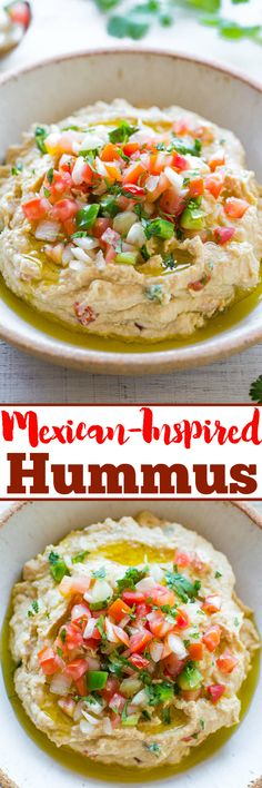 mexican inspired hummus in a white bowl