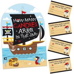 pirate birthday party candy bar wrappers with labels and envelopes for guests to use