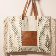 New New Beige And Brown Fringe Bag Super Cute Large Size Beige Woven Hobo Bag For Shopping, Cream Woven Shoulder Bag, Chic Large Capacity Crochet Bag In Cream, Chic Large Capacity Cream Crochet Bag, Cream Crochet Shoulder Bag For Shopping, Cream Shoulder Crochet Bag For Shopping, Cream Woven Bag For Everyday Use, Cream Bag With Braided Handles For Everyday Use, Cream Rectangular Hobo Bag With Braided Handles