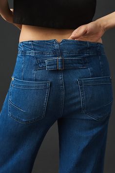 Equal parts clean and casual, the Kit delights with a pocketless design, a roomy wide leg, and a cinch detail for that just-so fit. | The Kit High-Rise Wide-Leg Utility Trouser Jeans by Pilcro in Blue, Women's, Size: 28, Cotton/Elastane/Lyocell at Anthropologie Cropped Wide Leg Jeans, High Rise Wide Leg Jeans, Cropped Wide Leg Pants, The Kit, Blue Fits, Denim Details, Loose Blouse, Boho Blouses, Premium Denim