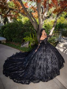 Punk Quinceanera Dresses, Black Quiencera Dress, Black Debut Gown, Witchy Ball Gown, Black Dress For Quinceanera, Sparkly Black Quinceanera Dresses, Quinceanera Black Dresses, Long Sleeve Quince Dress, Black Wedding Dresses Ball Gown