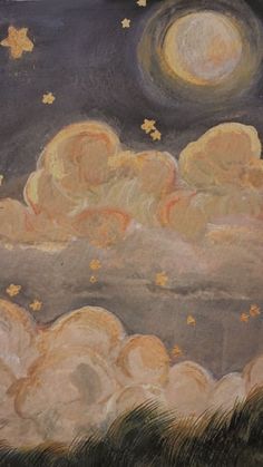 a painting of clouds and stars in the night sky