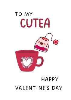 a valentine's day card with a coffee cup and marshmallows