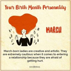 a woman with red hair is holding her hands up in the air and has an inscription that reads, your birth month personality march