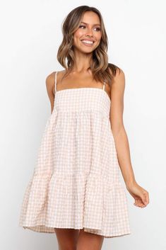 Casual Mini Dresses, Gingham Fashion, Preppy Dresses, Dress Beige, Grad Dresses, Long Sleeve Sweater Dress, Formal Casual, Again And Again, Preppy Outfits