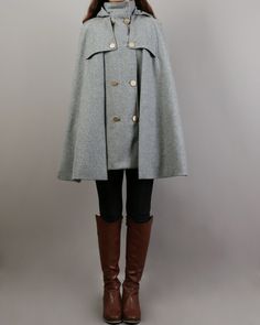 * A cool and long wool cape coat with hood, very elegant. * With a leather button and fully lined. * Material: out shell - 50% wool, 50% polyester; lining - 100% polyester * Care: dry cleanable * Shop sizing chart FYI ( made according to US sizing. actual body figures, not laying flat clothes measurements) Size XS (US 2, UK 6, German 32, French 34, ) Bust: fits bust around 33.5 inches/85cm Waist: fits waist around 26 inches/66cm Hips: fits hips around 36 inches/91cm  Size S (US 6, UK 10, German High Neck Coat, Mantel Cape, Wool Cloak, Wool Cape Coat, Shawl Winter, Cloak Coat, Poncho Jacket, Vintage Cape, Coat With Hood