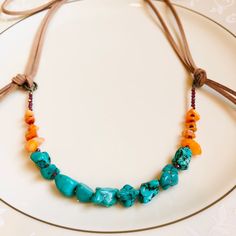 Genuine Teal Turquoise, Orange Agate, And Faceted Garnet Beads Are Strung On Nylon Coated Stainless Steel Wire. Vegan Suede Cord. Antique Gold Hardware. New And Never Worn. Approximately 28 Inches Long. Boho Style Sundance Catalog Style Free People Style Anthropologie Style Blue Bohemian Jewelry With Sliding Knot, Adjustable Turquoise Necklace With Colorful Beads For Festival, Adjustable Turquoise Beaded Necklaces, Adjustable Turquoise Beaded Necklace, Bohemian Hand Knotted Beaded Necklaces For Festival, Adjustable Beaded Turquoise Lariat Necklace, Adjustable Beaded Turquoise Necklace For Festivals, Adjustable Beaded Necklaces With Gemstone Beads For Summer, Adjustable Turquoise Necklace With Natural Stones For Festival