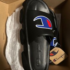 Nwt Champion Boys 13 Slide Champion Slides Outfit, Sports Slides With Cushioned Footbed And Low-top, Champion Black Shoes, Teva Style, Champion Slides, Toddler Slide, Champion Shoes, Black Champion Hoodie, Toddler Sandals