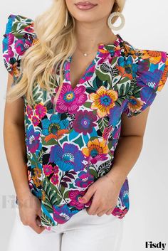 Shift Pattern, Cap Sleeve Top, Ruffled Sleeve Top, Floral Pants, Floral Print Blouses, Print Blouse, Long Blouse, Flutter Sleeves, Luxury Fabrics