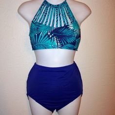 This Bikini Is 2 Different Brands Top Is Nwt This Goes Perfect Together And The Super High Waist Is Extremely Flattering Top Has Side Boning And Padding (Can Be Removed) Bottoms Are Pre Owned But In Like New Condition Care And Content Photo Included Pet Friendly Smoke Free Home Bundle And Save B6 Blue Tropical Tankini With Triangle Top, Fitted High Waist Tropical Swimwear, Fitted High Waist Halter Top For Beach, Tropical Fitted Halter Top For Swimming, Fitted Tropical Halter Top For Beach Party, Blue Stretch Tropical Swimwear, Blue Stretch Tropical Tankini, Blue Tropical Stretch Tankini, Blue Summer Halter Top For Pool