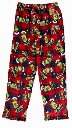 Brand New THE GRINCH Officially Licensed Lounge Pants/Sleep Wear Dr Seuss "How The Grinch Stole Christmas" Starring: The Grinch in a Santa Hat with quote "Don't be a Grinch" Men's Size- Large ***Please make sure to look at measurements before purchasing***  Features: Pull-on styling; elastic waistband with drawstring Pockets and open fly 100% Super Soft Plush Polyester  Machine washable Brand New with Tags Safely Stored-smoke free pet free store We ship same day or next day-unless noted we are away These will ship in a waterproof Bubble Envelope  Weight is over 13 ounces so ships Priority Mail Thank you for your interest Male Pjs, Fluffy Pj Pants, Ed Hardy Outfit, Traveling Outfits, Spiderman Christmas, Christmas Pj Pants, Grinch Pajamas, Grinch Stuff, Christmas Pants