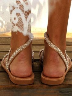 Lasaky - Elegant Ivory Beaded Bridal Sandals - Chic Bohemian Wedding Shoes Sandals Bridal, Flat Sandals Wedding, Oxford Shoes Heels, Beach Wedding Sandals, Peep Toe Wedge Sandals, Chunky Heels Casual, Ankle Tie Sandals, Glitter Sandals, Bridal Sandals