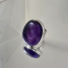 free shipping in US shipped with gift box Formal Polished Amethyst Oval Cabochon Ring, Oval Cabochon Amethyst Ring Gift, Silver Amethyst Oval Cabochon Ring, Luxury Polished Amethyst Oval Cabochon Ring, Elegant Silver Amethyst Ring, Oval Cabochon, Oval Amethyst Ring, Ring Size 7, Amethyst Ring, Rings Statement