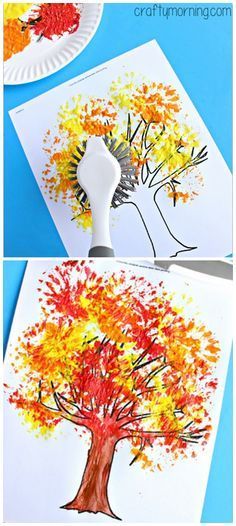 an easy fall tree craft for kids to make with paper plates and crayons