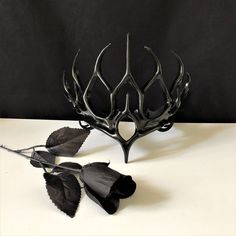 "Adjustable Leather Crown for RenFaire or CosPlay ♥ Waterproofed ♥ Optional Swarovski crystals ORDER ANY COLOR - Shown in glossy finish 10\" x 12\" (widest and highest points) CosPlay as the Evil Queen, Sorceress, or villian. Wear for Renaissance Faire Queen or Princess costume! CosPlay as an Evil Fairy Queen, RolePlay as an evil Master or Dominatrix! ADJUSTABLE: Secured with crisscrossed cord ties in the back of the crown, similar to how a bodice is laced, provides adjustability for different h Black Fantasy Masquerade Mask For Cosplay, Gothic Masks And Prosthetics For Cosplay With Adjustable Fit, Black Masquerade Mask For Cosplay And Costume Party, Black Masquerade Mask For Costume Party And Cosplay, Gothic Horned Masks For Fantasy Events, Gothic Black Masquerade Mask For Fantasy Events, Black Gothic Masquerade Mask For Fantasy Events, Adjustable Fantasy Masks And Prosthetics For Events, Fantasy Cosplay Costume For Carnival