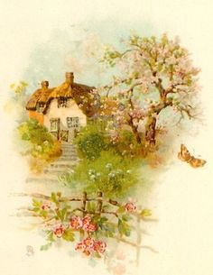 a card with an image of a house and trees in the background that says hello happy wednesday to all