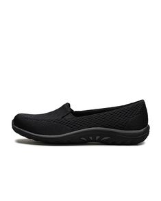 women's black slip - on shoes with mesh upper part and rubber soles