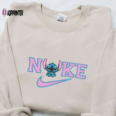 The Stitch x Nike Cartoon Embroidered Sweatshirt combines the playful charm of Disney’s Stitch with Nike’s signature style. Made from Nike Cartoon, Nike Inspired, Stitch Character, Unique Sweatshirt, Shirt Nike, Nike Brand, Perfect Family, Embroidered Clothes, Embroidered Sweatshirt