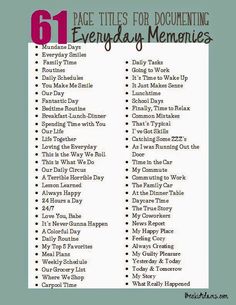 a list with the words, places for documenting everyday memories on it and an image of a