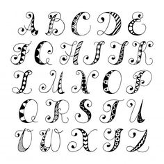 hand drawn alphabet with swirls and dots on white background stock photo - image 3497