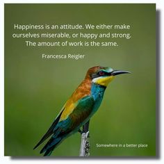 Happiness is an attitude. We either make ourselves miserable, or happy and strong. The amount of work is the same. ~Francesca Reigler Quotes