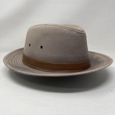 Dorfman Pacific Company Distressed Taupe Outback, All Seasons Hat, RN#31905 Mens. Good condition. No rips or holes. Distressed and faded. Lots of life left in this hat. See pics for condition. Vintage Cotton Hats For Travel, Vintage Cotton Travel Hat, Vintage Beige Travel Hat, Vintage Adjustable Canvas Hat, Adjustable Vintage Canvas Hat, Classic Cotton Fedora With Short Brim, Classic Cotton Fedora With Curved Brim, Classic Cotton Fedora With Flat Brim, Classic Adjustable Cotton Fedora