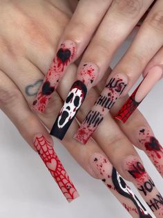 Unghie Nail Art, Halloween Press On Nails, Long Square Acrylic Nails, Unique Acrylic Nails