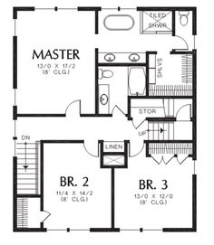 the floor plan for a two story house with an upstairs bedroom and living room area