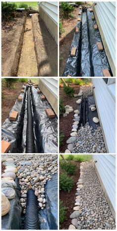 several pictures of different types of drainage systems in the process of being built and installed