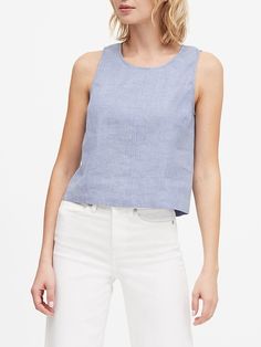 Petite Linen-Cotton Cropped Shell | Banana Republic High Rise Style, Summer Ready, Sleeveless Blouse, Basic Tank Top, Banana Republic, Mid Rise, High Rise, Crew Neck, Tank Tops