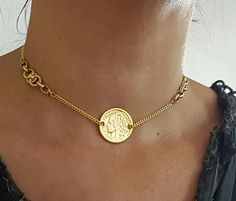 "A beautiful choker necklace designed in a boho chic style perfect for every day and evening. the necklace made from gold 24 K plated brass in very high quality and decorated with an Infiniti pendant in the side and coin in its center. chain size : 11.8\" (30cm) up to 17.7\" (45cm). pendant width: 0.98\" (2.5cm) Pendant height: 0.98\" (2.5cm) ♦ This piece of jewelry is perfect as a gift for yourself, for a friend, Valentine's day or a birthday. If you're interested in sending a gift to a third p Gold-plated Delicate Chain Choker, Gold Plated Delicate Chain Choker, Gold Metal Dainty Choker, Bohemian Gold Clavicle Chain Necklace, Gold Bohemian Clavicle Chain Necklace, Dainty Gold-plated Gold Choker, Dainty Gold Chain Choker, Dainty Gold-plated Choker, Brass Choker Necklace With Gold Chain