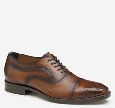 Danridge Cap Toe Brown Leather Business Shoes With Cushioned Footbed, Brown Cap Toe Oxfords With Perforated Toe Box, Brown Leather Oxfords With Removable Insole, Leather Oxfords With Perforated Toe Box For Business, Brown Leather Cap Toe Shoes With Perforated Toe Box, Classic Brown Leather Shoes With Perforated Toe Box, Brown Leather Oxfords With Perforated Toe Box, Leather Cap Toe Oxfords With Leather Footbed, Brown Leather Cap Toe Shoes With Removable Insole