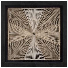 an abstract art piece made out of woven material with black frame and dark wood trim