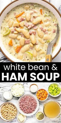 white bean and ham soup in a bowl