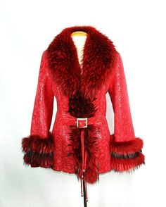 Designer Red Leather Outerwear, Luxury Red Leather Jacket, Designer Red Leather Jacket For Winter, Designer Red Leather Jacket, Big Fur Coat, Dream Wishlist, Red Y2k, Jacket Collar, Mob Wife