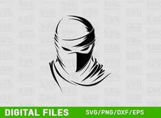 a black and white silhouette of a person wearing a bandana, with the words digital files